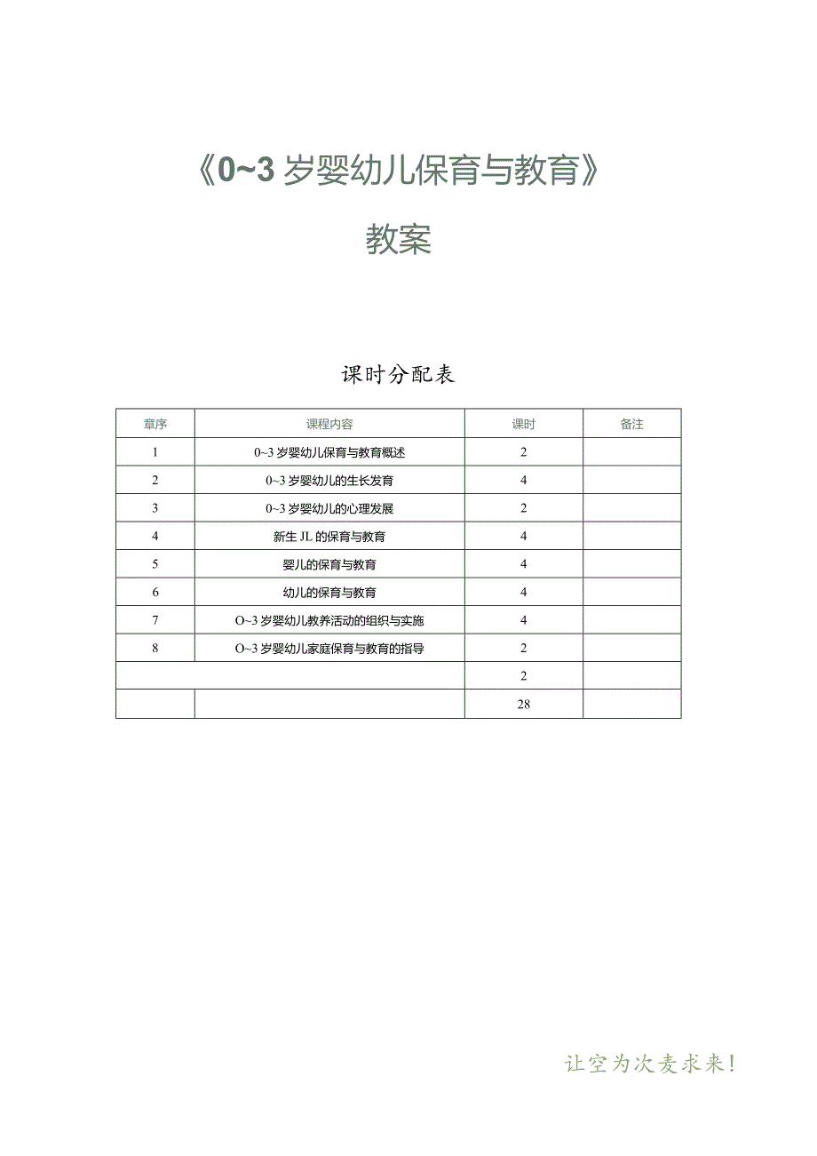 《0～3岁婴幼儿保育与教育》教案第1课0～3岁婴幼儿保育与教育概述.docx_第1页