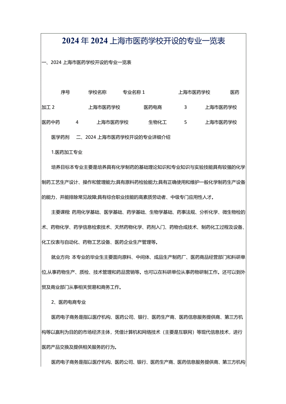 2024年2024上海市医药学校开设的专业一览表.docx_第1页