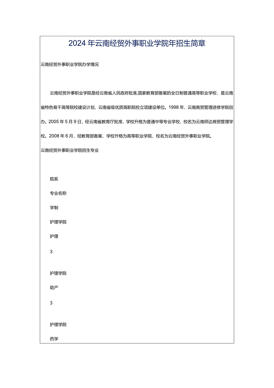 2024年云南经贸外事职业学院年招生简章.docx_第1页