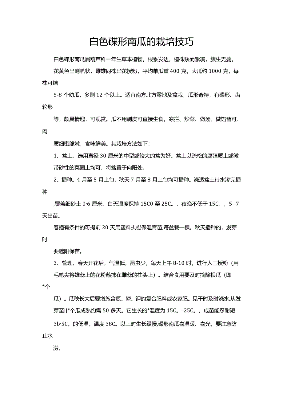 白色碟形南瓜的栽培技巧.docx_第1页