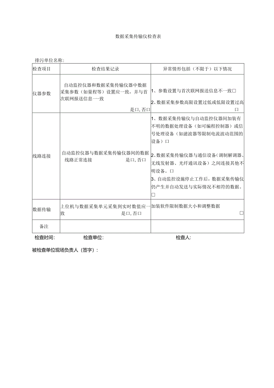 数据采集传输仪检查表.docx_第1页