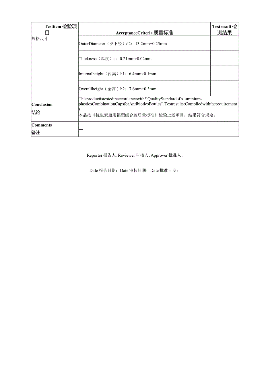 抗生素瓶用铝塑组合盖质检报告--EN&CN-翻译件双语版-模板.docx_第2页
