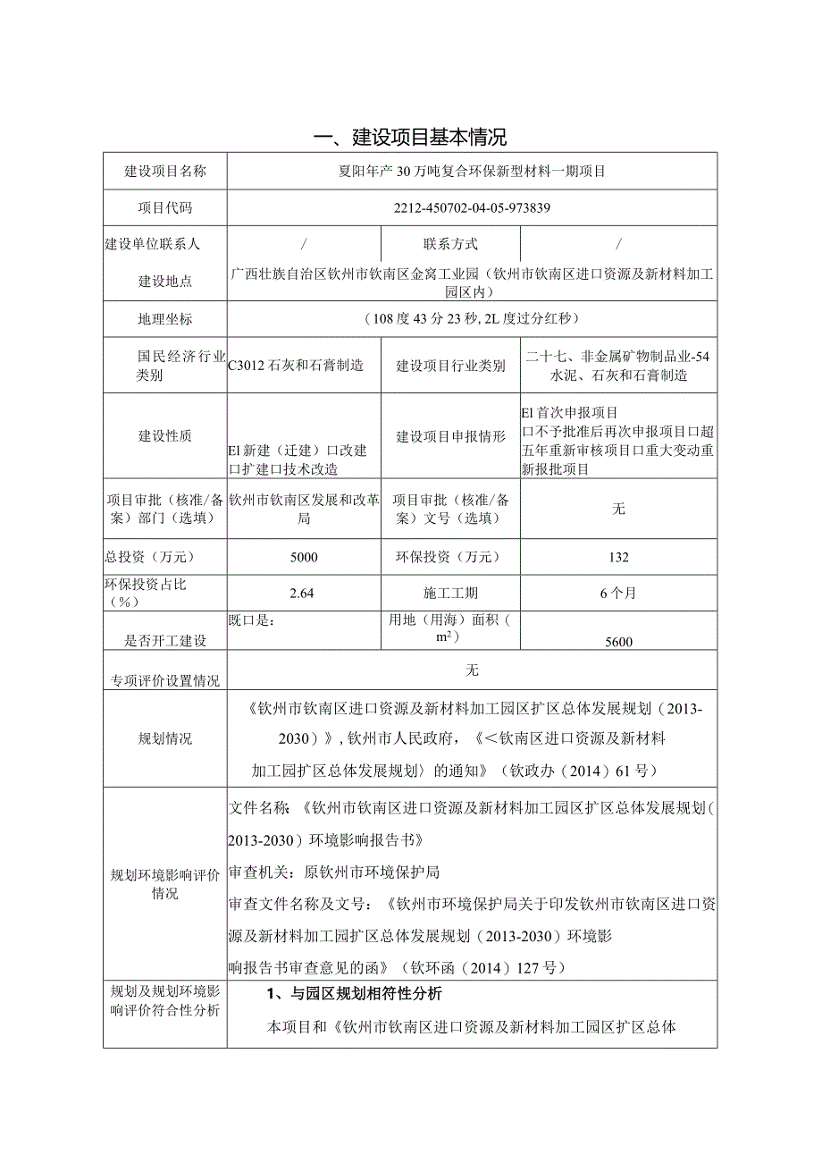 夏阳年产30万吨复合环保新型材料一期项目环评可研资料环境影响.docx_第1页