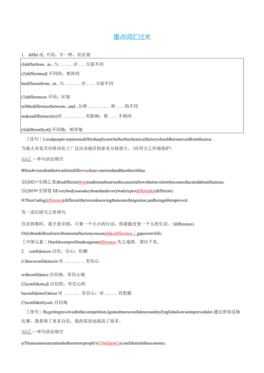 专题01必修一Unit1LifeChoices词汇语法写作过关（讲案）教师版.docx_第2页