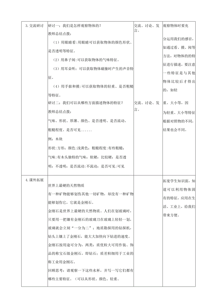 教科版小学科学新版一年级下册科学1.1发现物体的特征(教案).docx_第3页