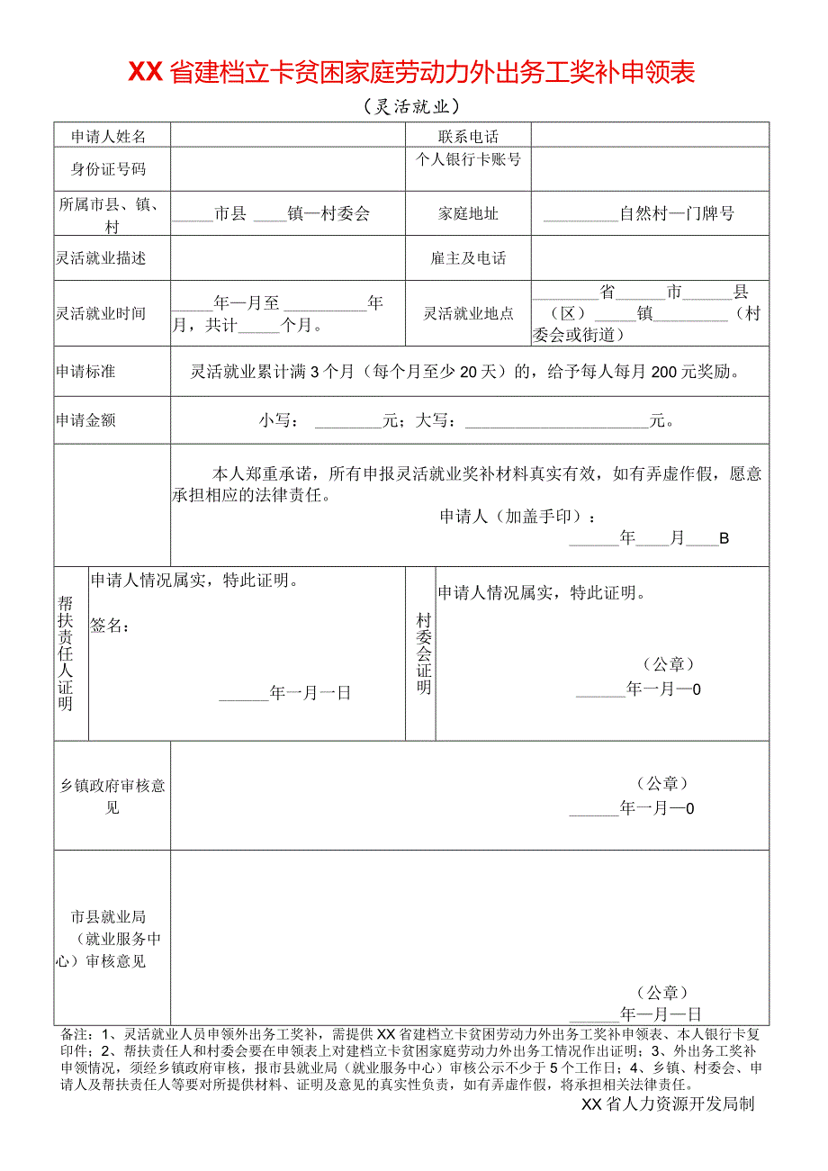 贫困家庭劳动力外出务工奖补申领表（灵活就业）.docx_第1页