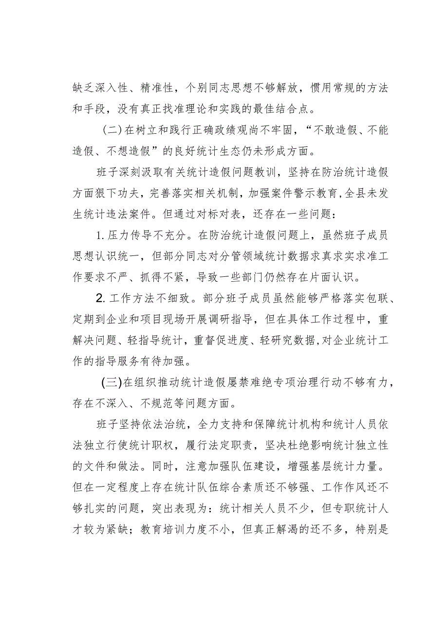 某某领导班子防治统计造假专题民主生活会对照检查材料.docx_第2页