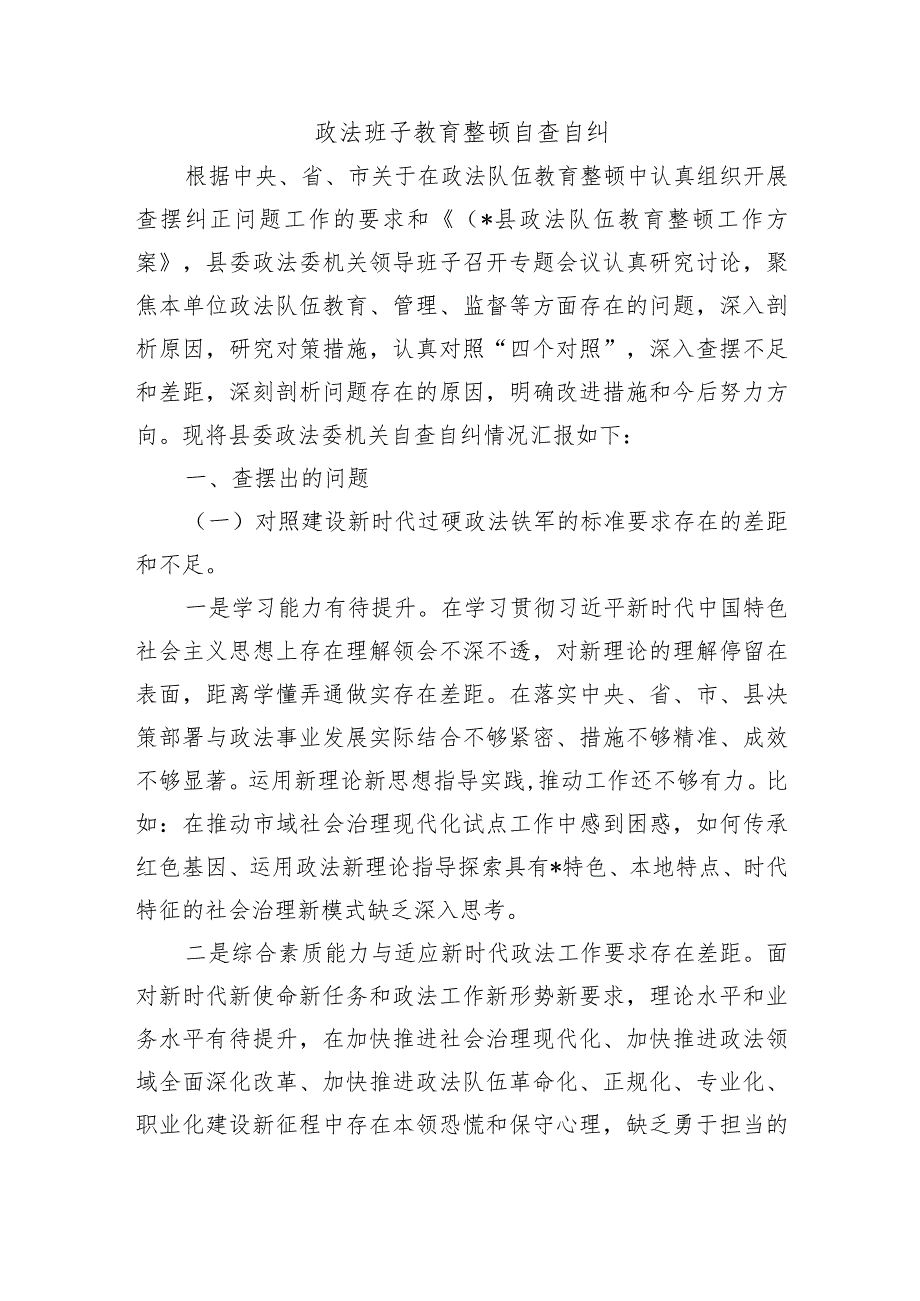 政法班子教育整顿自查自纠.docx_第1页