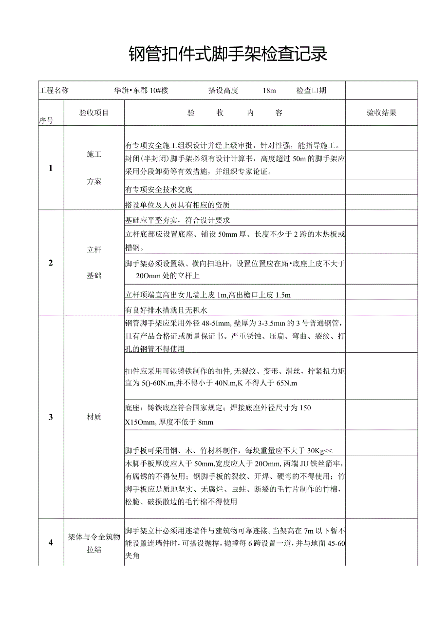 扣件式钢管脚手架检查记录表.docx_第1页