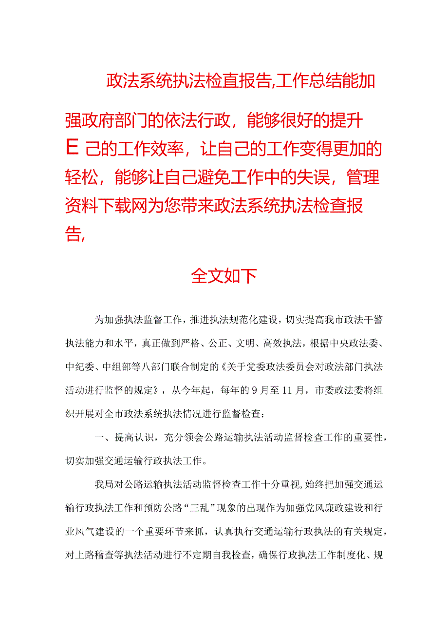 政法系统执法检查报告.docx_第1页