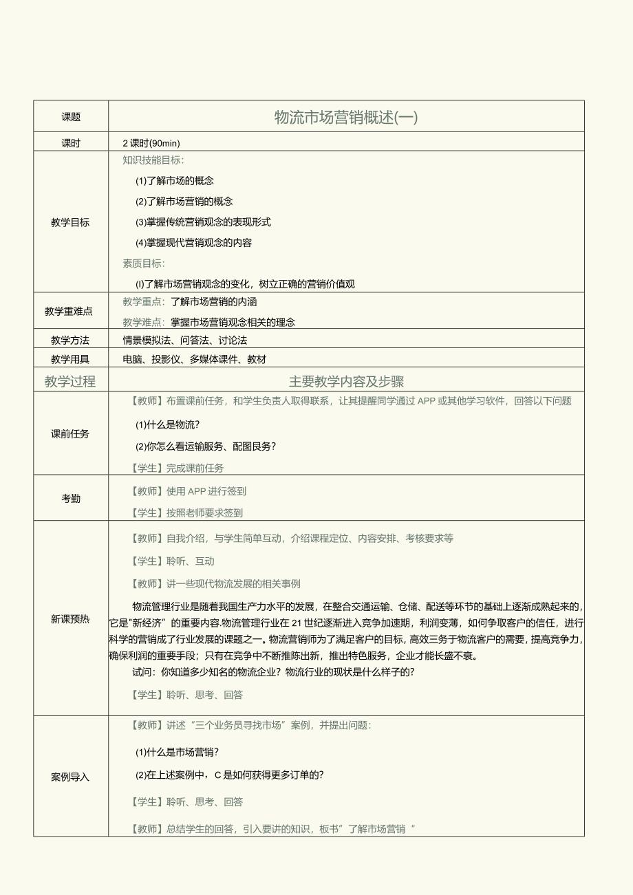 《物流营销实务》教案第1课物流市场营销概述（一）.docx_第2页