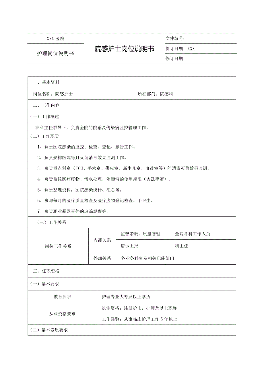 院感护士岗位说明书.docx_第1页