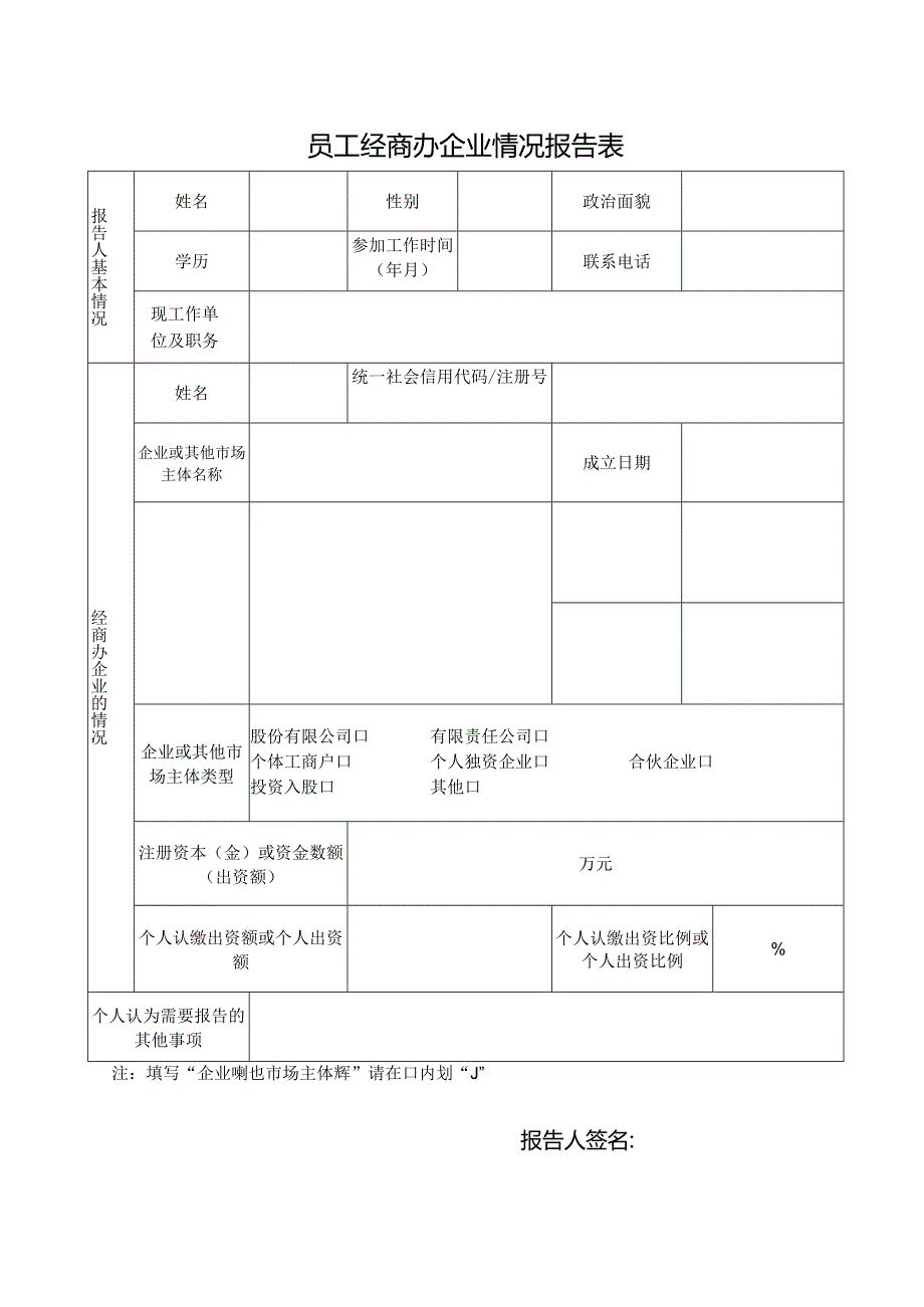 员工经商办企业情况报告表.docx_第1页