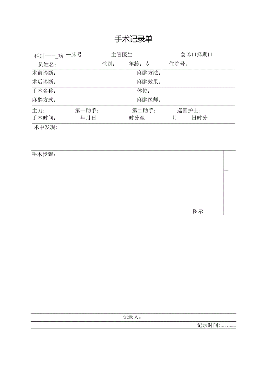 医院手术记录单.docx_第1页