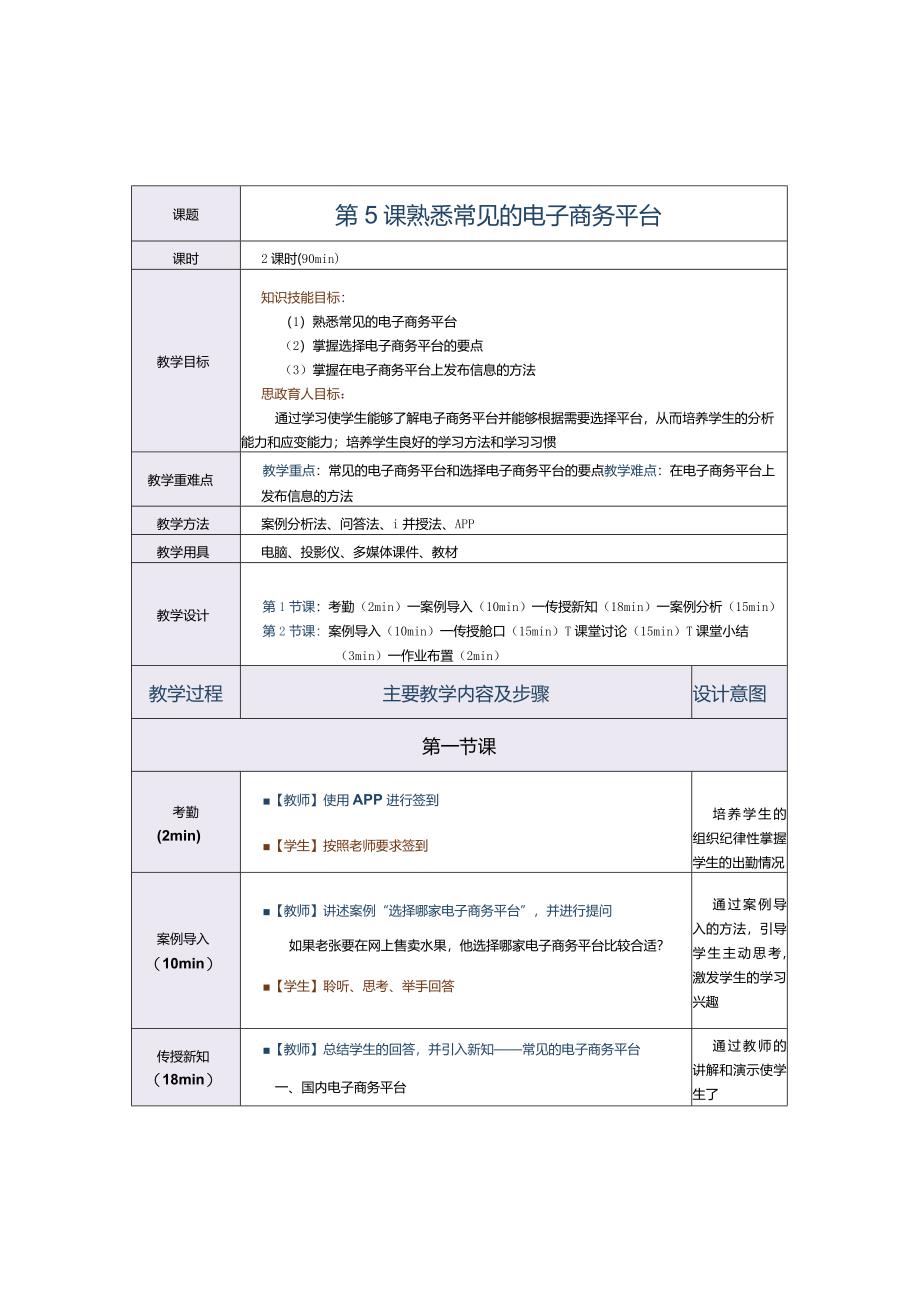 《电子商务运营实务》教案第5课熟悉常见的电子商务平台.docx_第1页