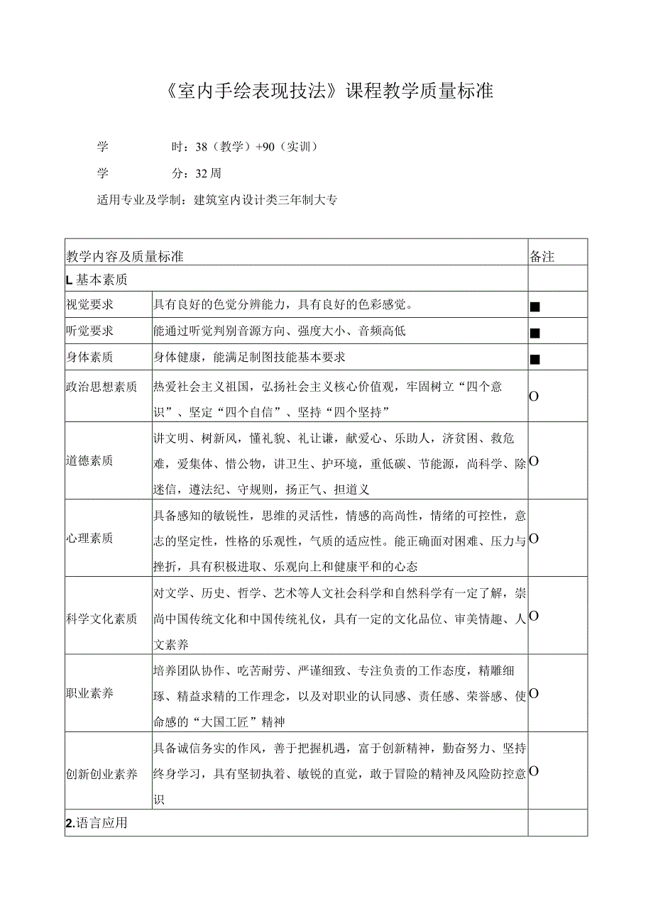 《室内手绘表现技法》课程教学质量标准.docx_第1页