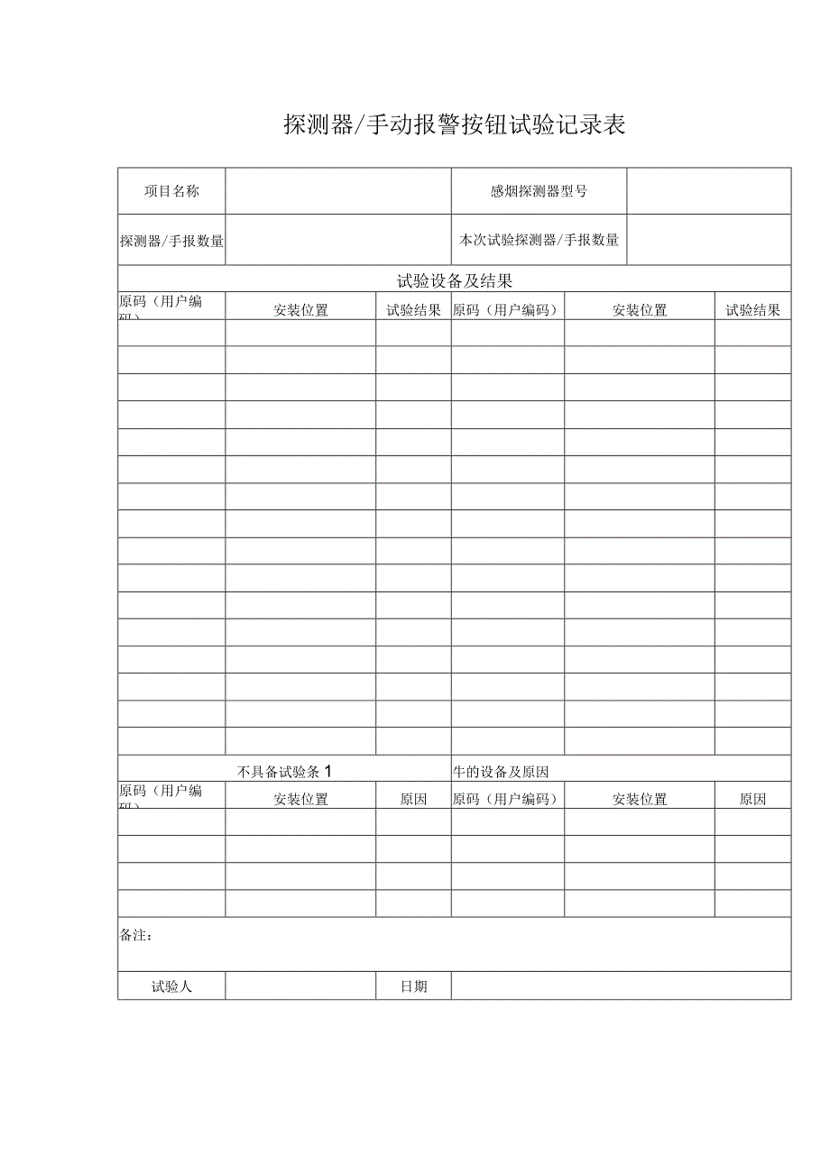 探测器手动报警按钮试验记录表.docx_第1页