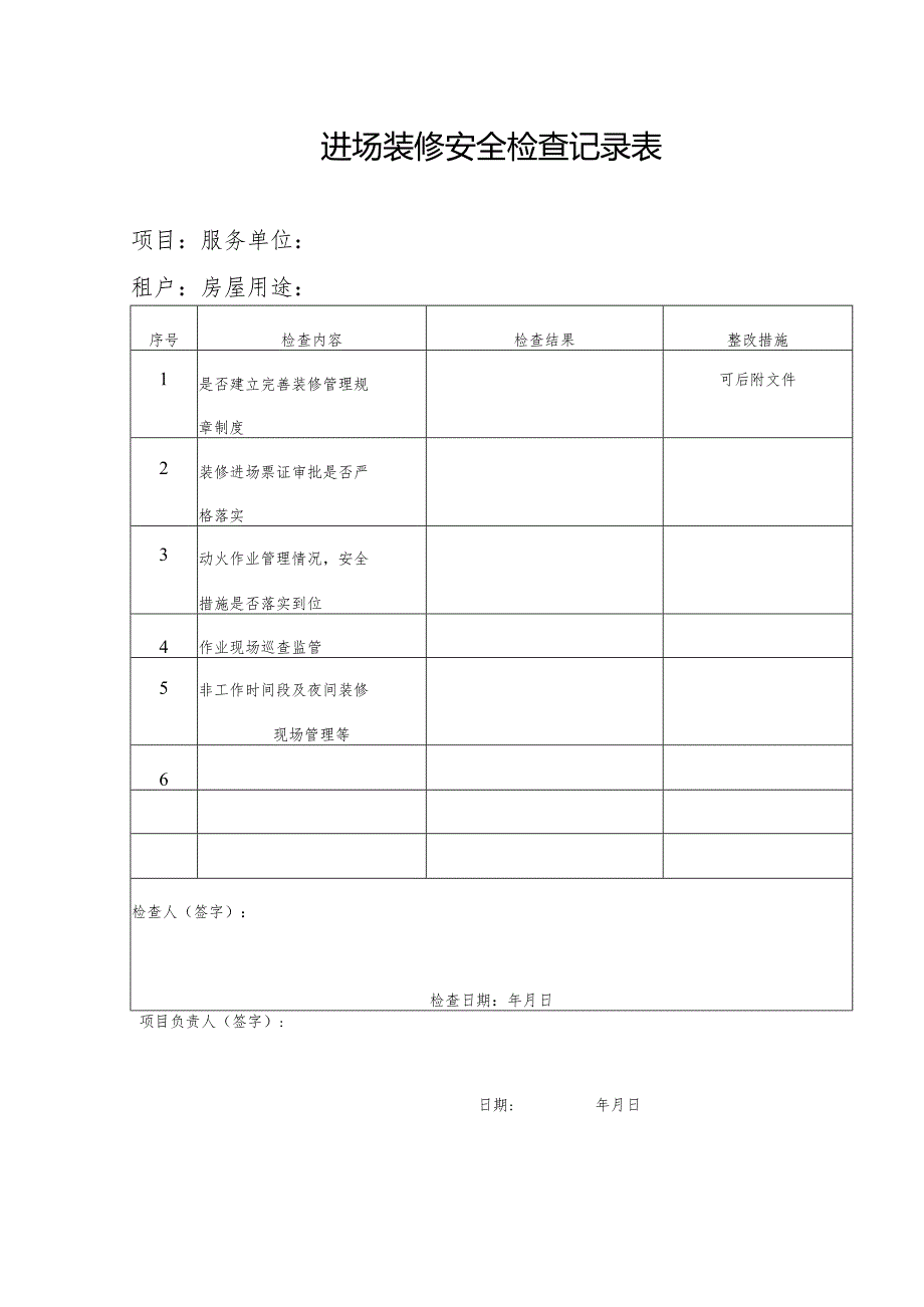 进场装修安全检查记录表.docx_第1页