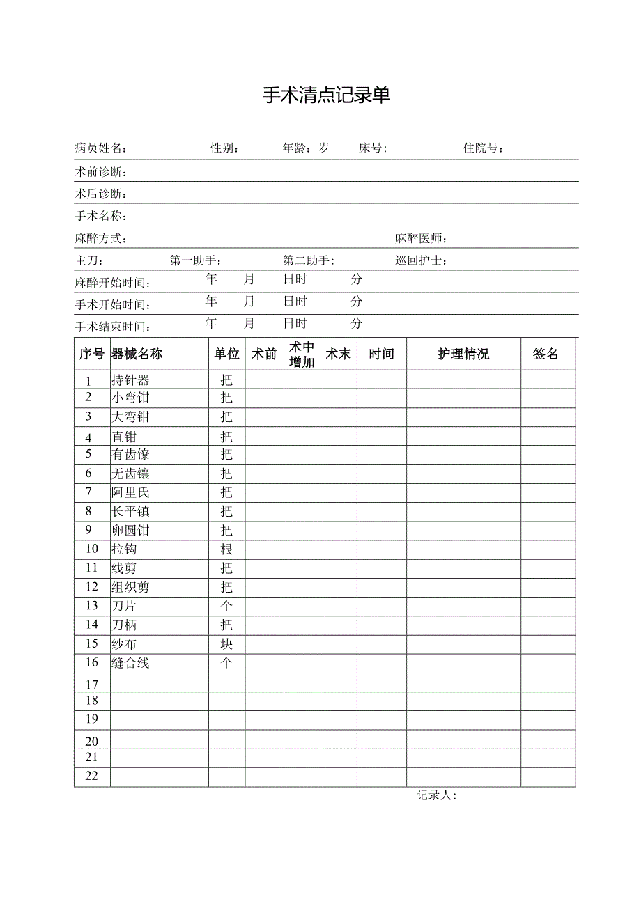 手术清点记录单.docx_第1页