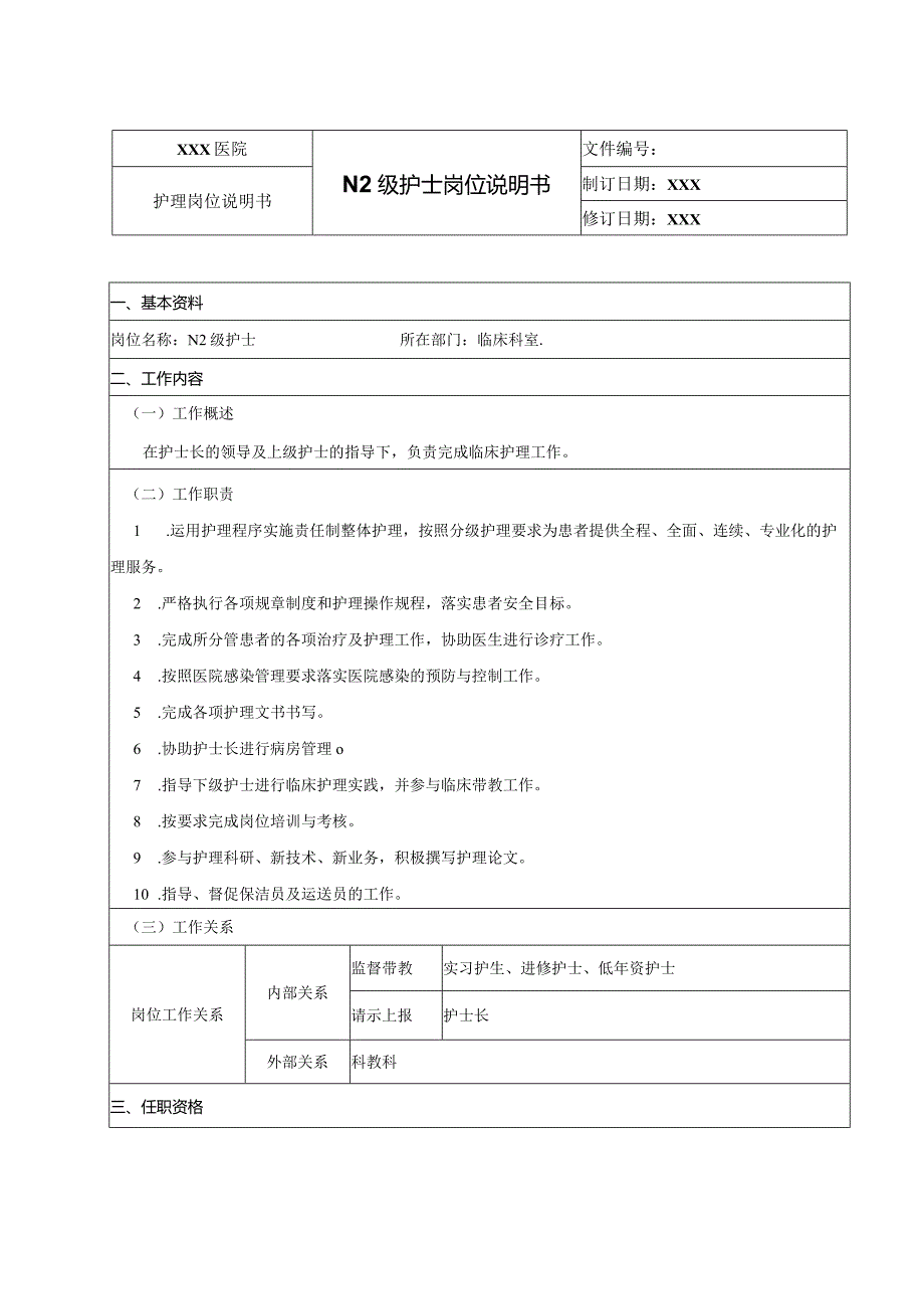 N2级护士岗位说明书.docx_第1页