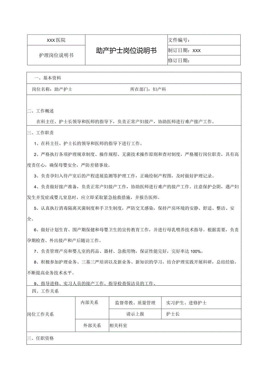 助产护士岗位说明书.docx_第1页