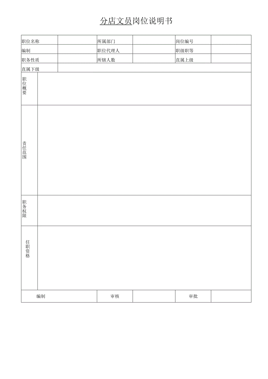 空白-分店文员岗位说明书.docx_第1页
