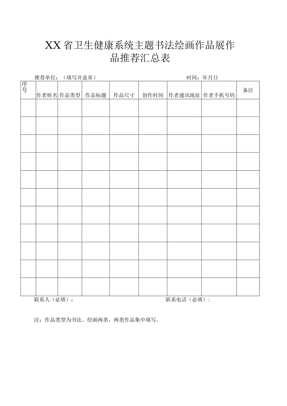 省卫生健康系统主题书法绘画作品展作品推荐汇总表.docx_第1页