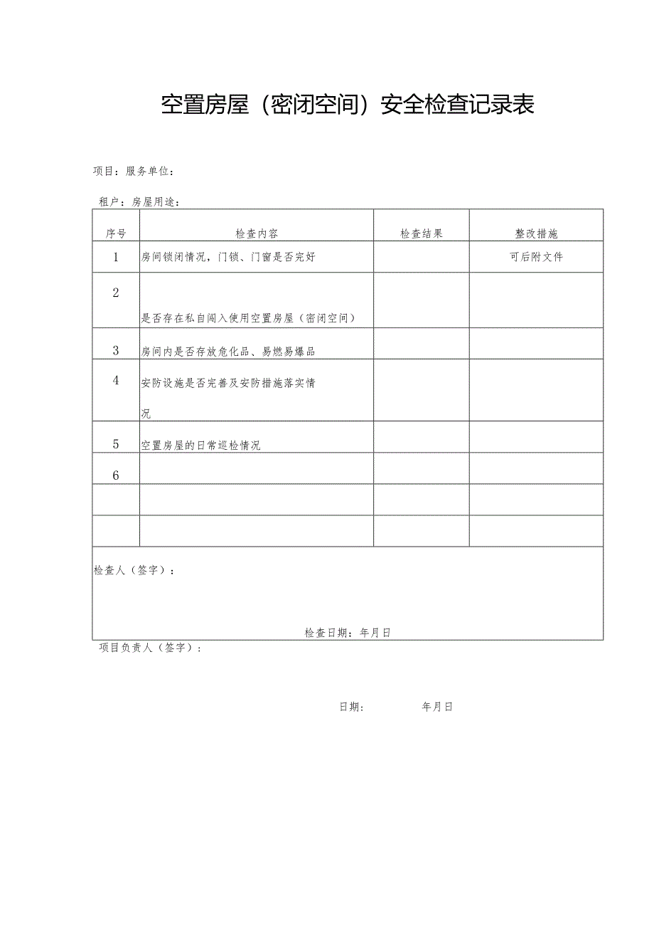 空置房屋（密闭空间）安全检查记录表.docx_第1页