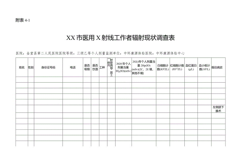 医用x线工作者辐射现状调查表.docx_第1页