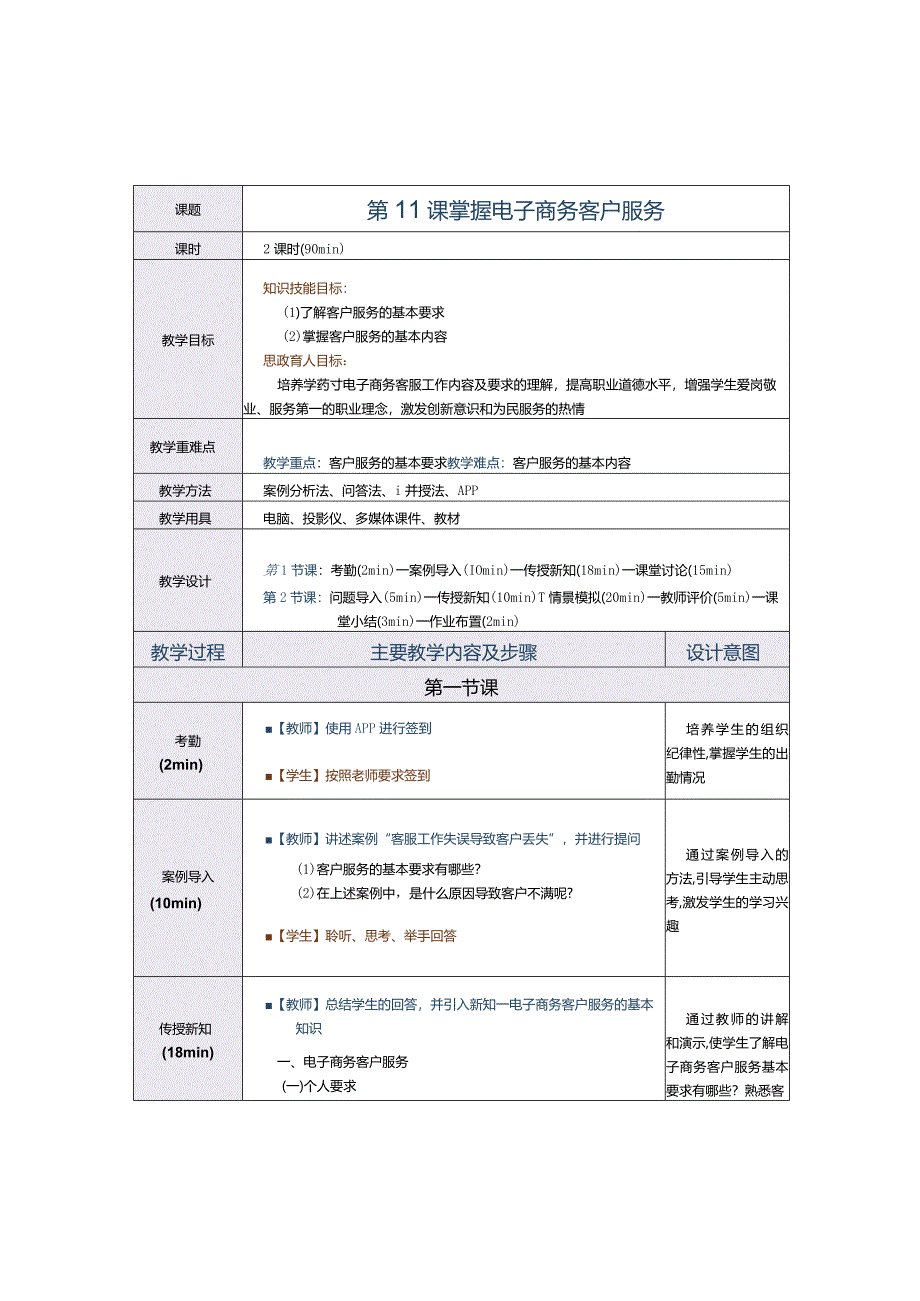 《电子商务运营实务》教案第11课掌握电子商务客户服务.docx_第1页