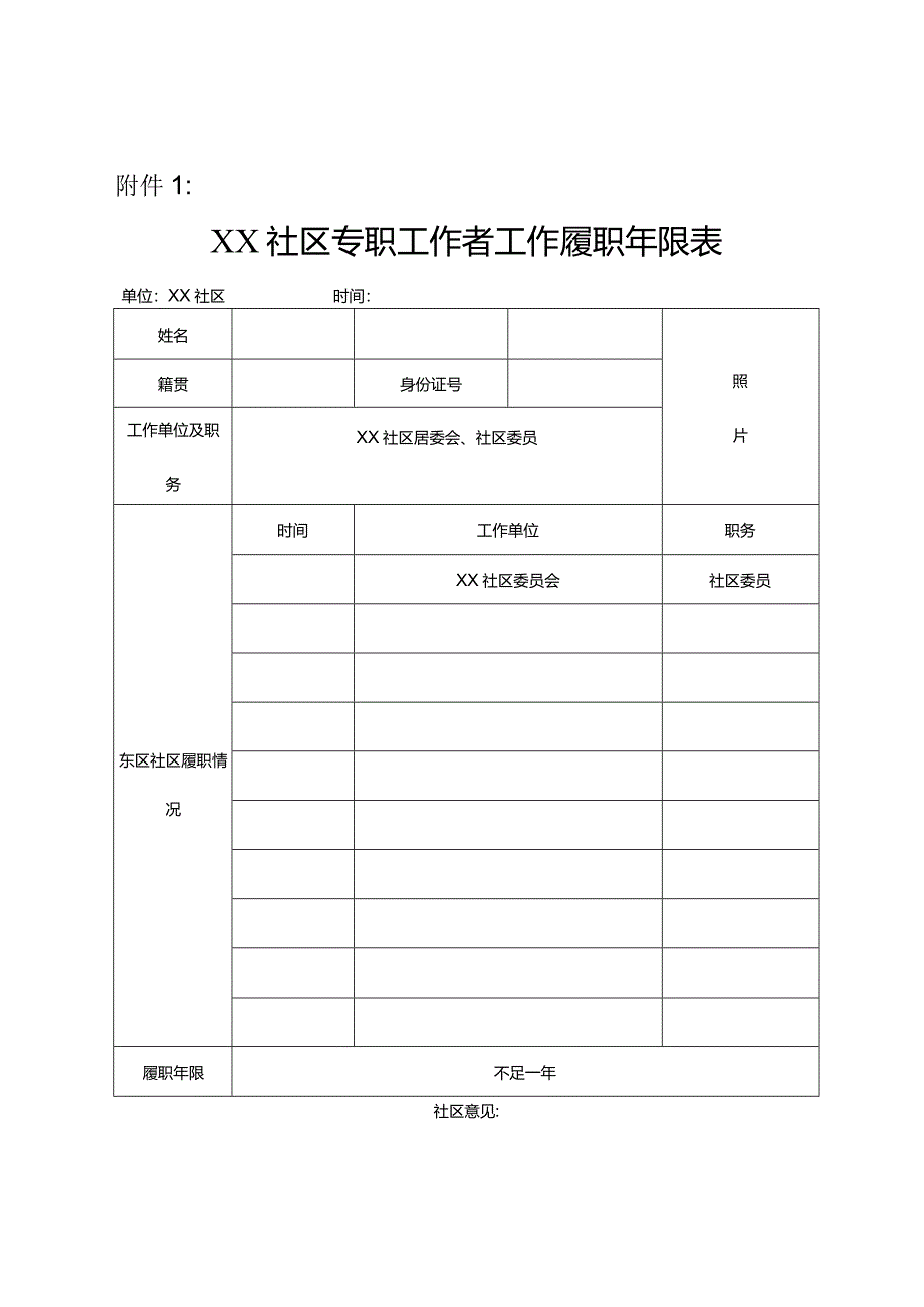 社区专职工作者工作履职年限表.docx_第1页