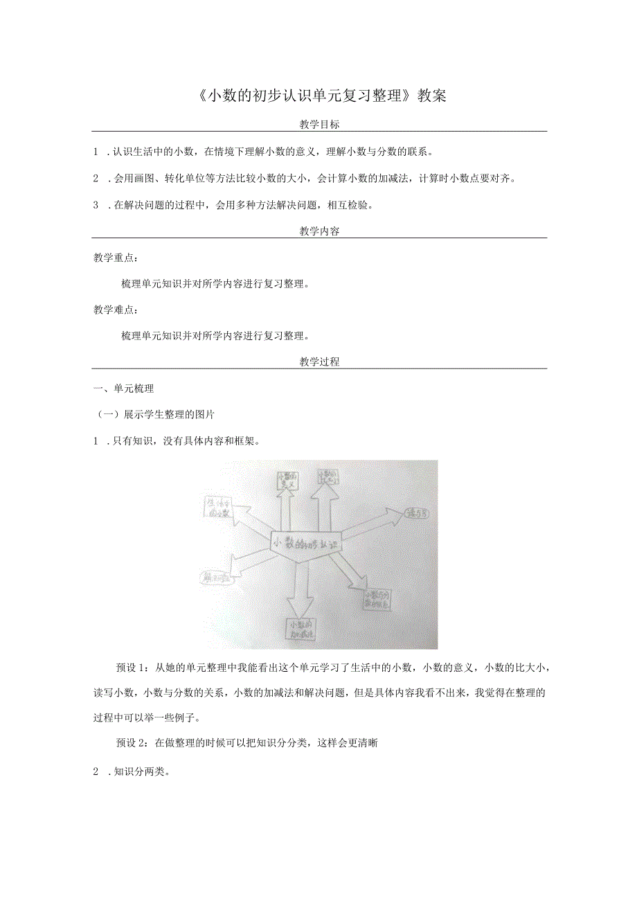 《小数的初步认识单元复习整理》教案.docx_第1页