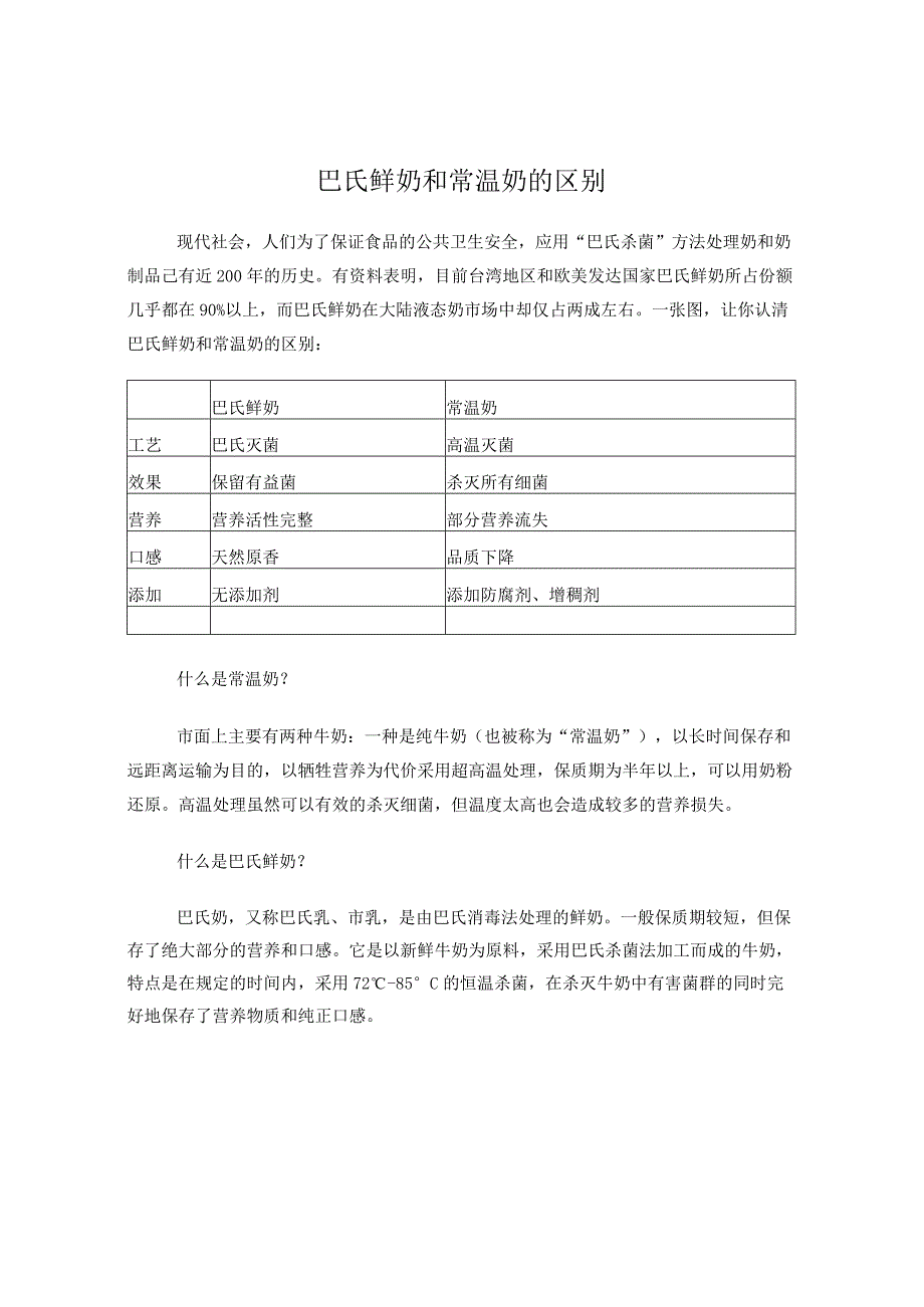 一张图看清巴氏鲜奶和常温奶的区别.docx_第1页