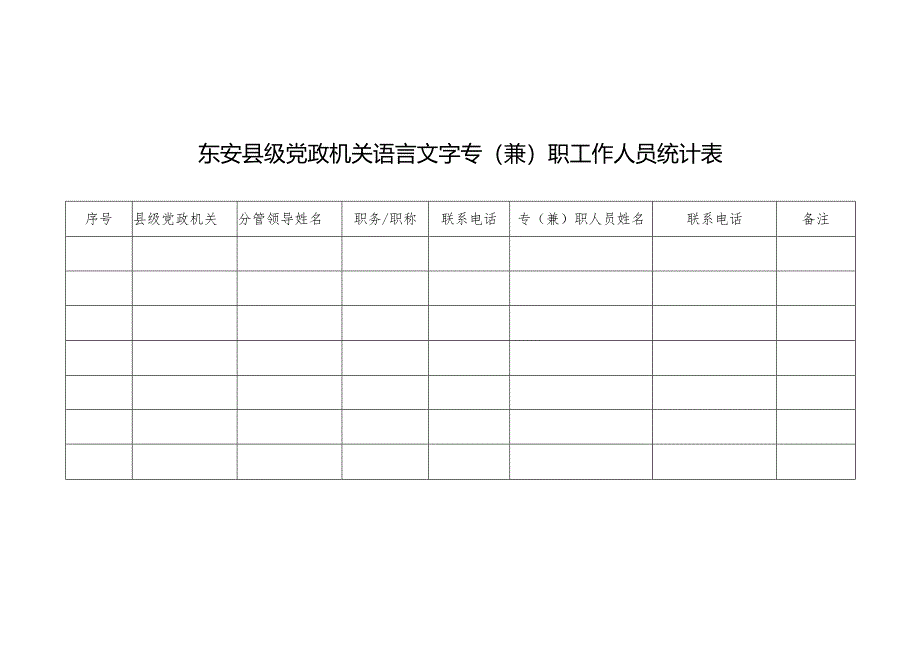 东安县级党政机关语言文字专(兼)职工作人员统计表.docx_第1页