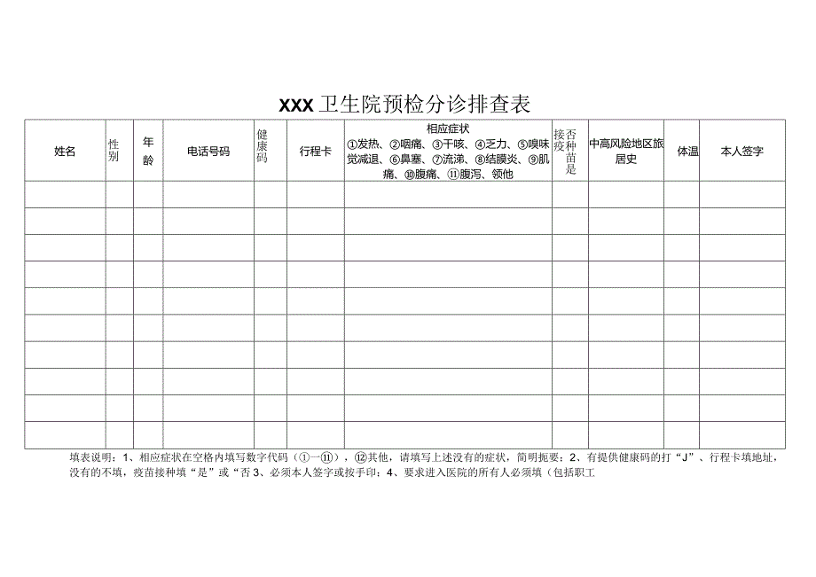 卫生院预检分诊排查表.docx_第1页