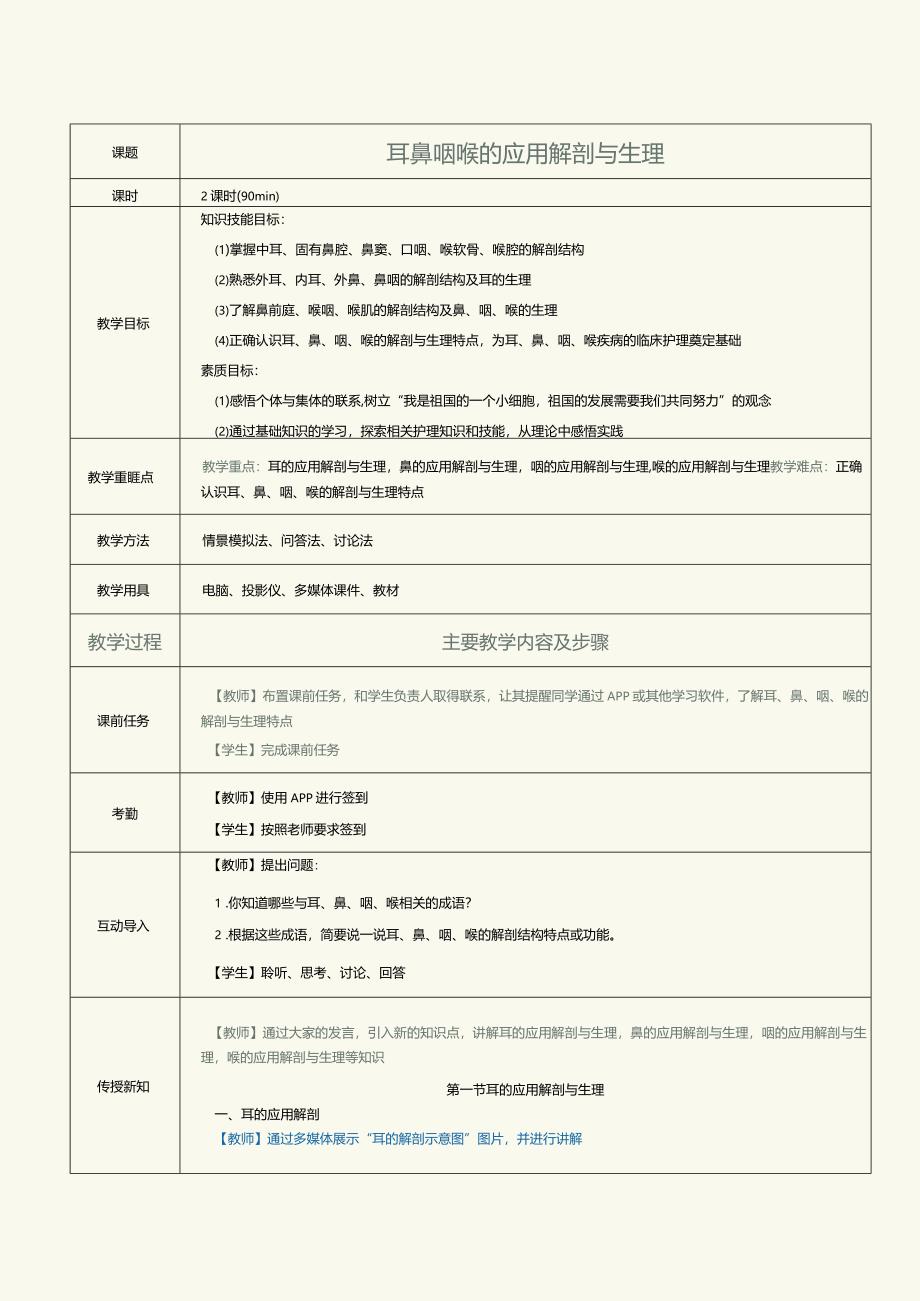 《眼耳鼻咽喉口腔科护理学》教案第9课耳鼻咽喉的应用解剖与生理.docx_第1页