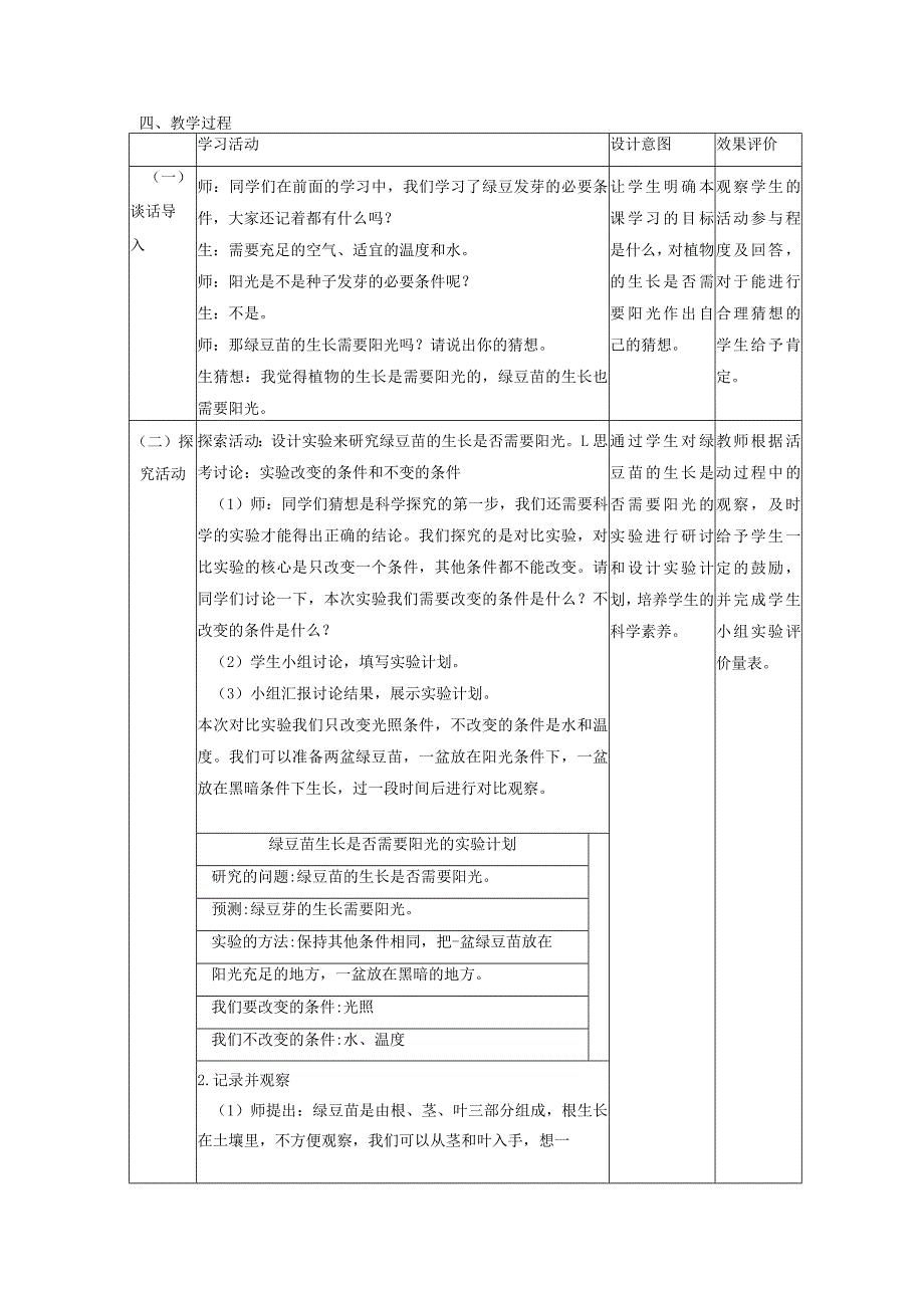 【大单元教学设计】1-3绿豆苗的生长课时教案.docx_第2页