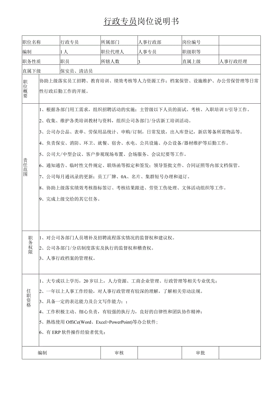 岗位说明书-行政专员.docx_第1页