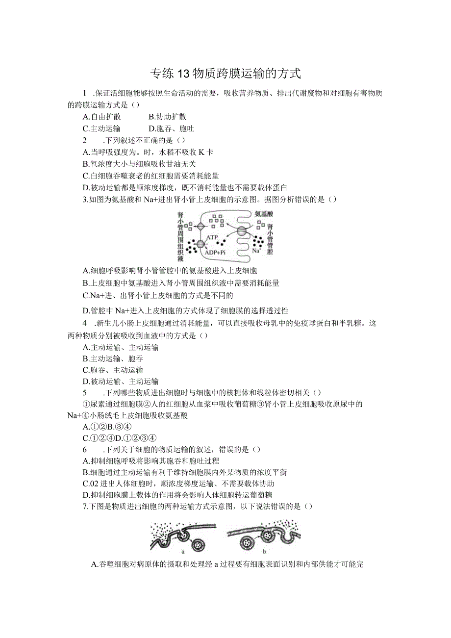 专练13物质跨膜运输的方式.docx_第1页