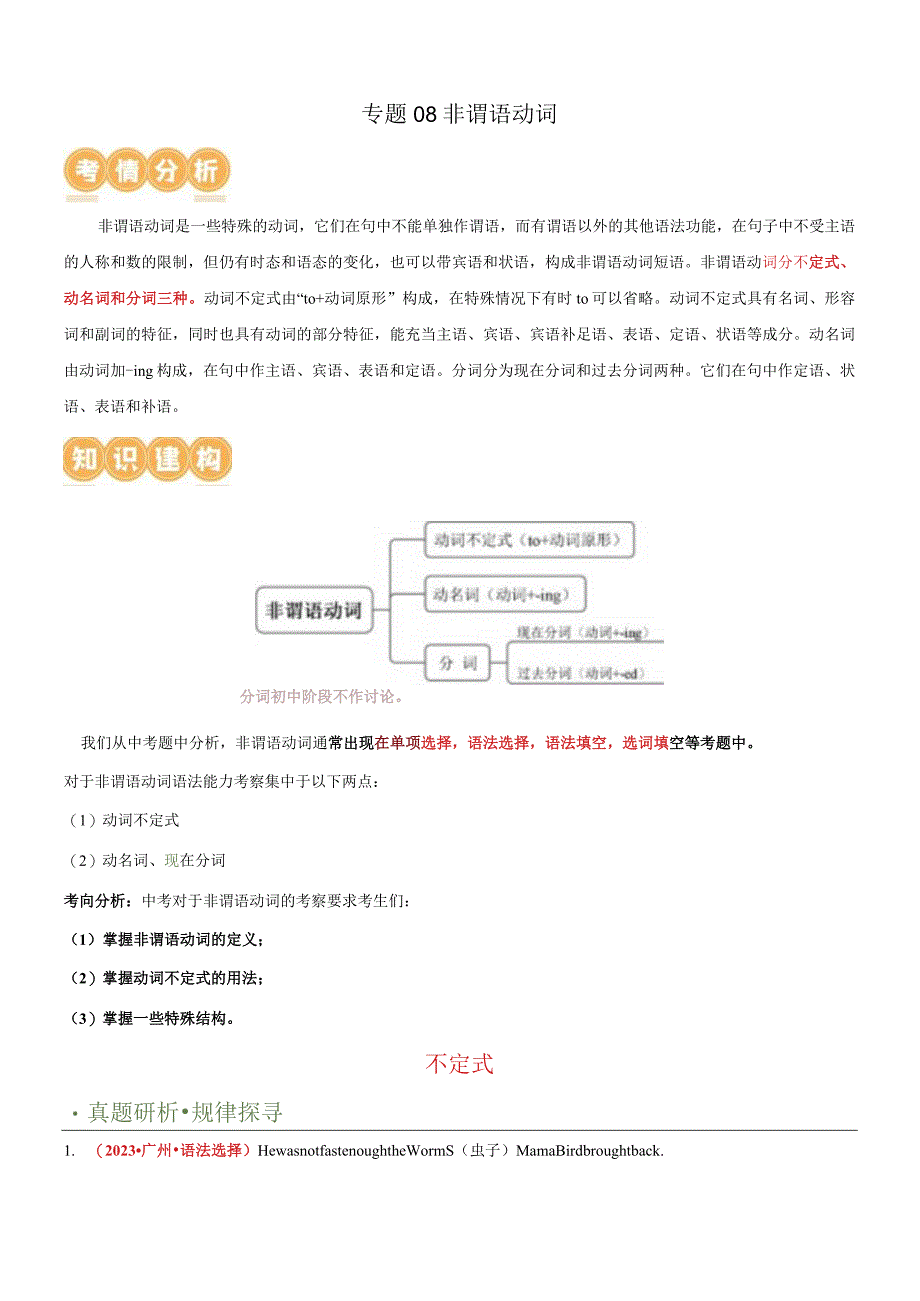 专题08非谓语动词（讲练）（原卷版）.docx_第1页