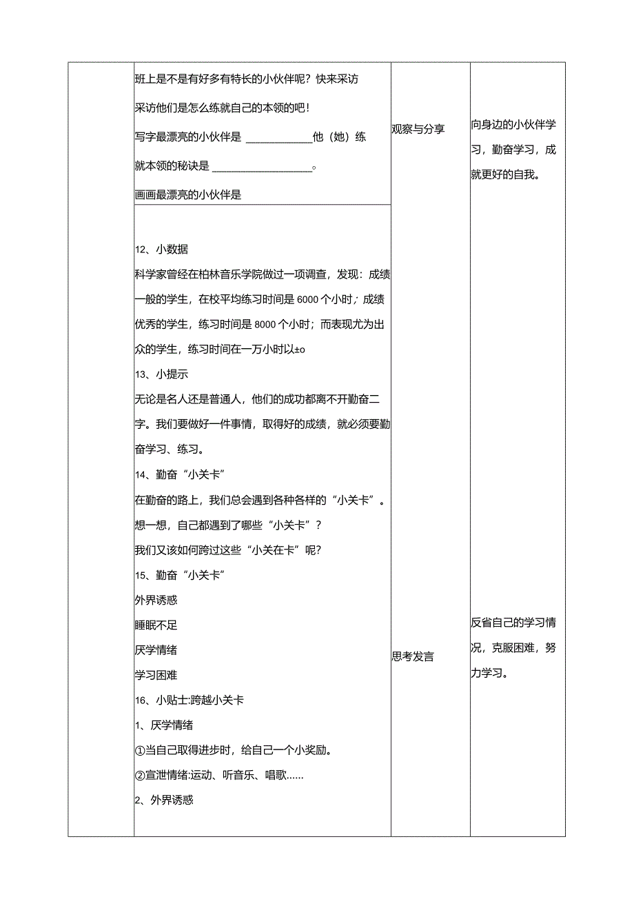 1勤奋助你成才教学设计教科版心理健康四年级下册.docx_第3页