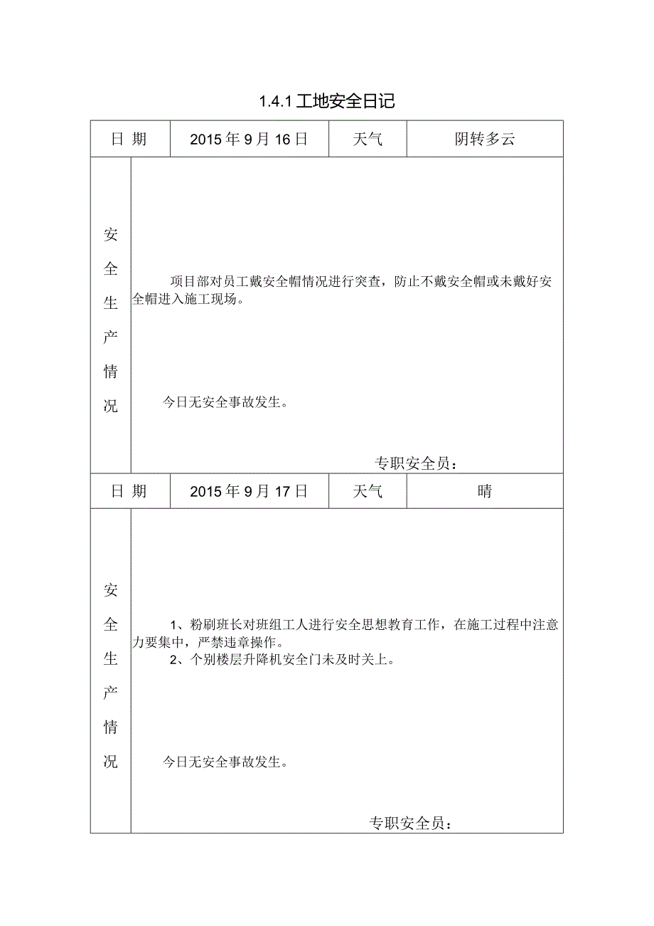 [施工资料]工地安全日记(18).docx_第1页