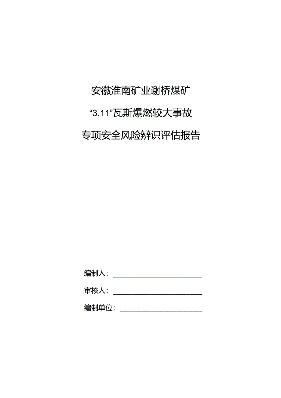 安徽淮南矿业谢桥煤矿瓦斯爆炸较大事故专项安全风险辨识评估报告.docx_第1页