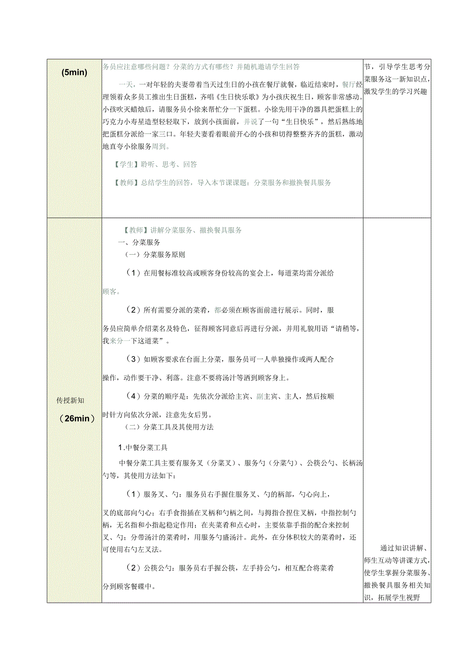 《餐饮服务与管理实务》教案第10课分菜服务和撤换餐具服务+斟酒服务.docx_第2页