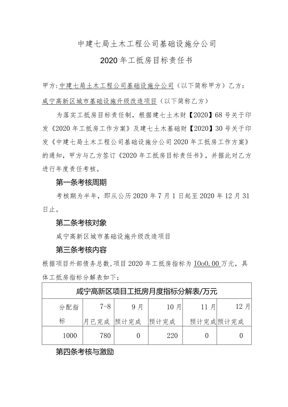 基础设施分公司2020年工抵房目标责任书-咸宁路面项目.docx_第1页