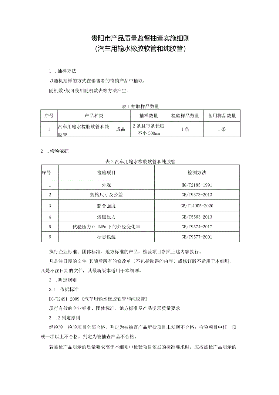 3.贵阳市产品质量监督抽查实施细则（汽车用输水橡胶软管和纯胶管).docx_第1页