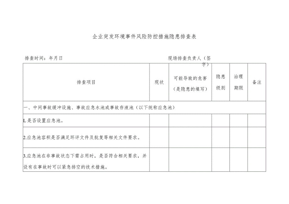 企业突发环境事件风险防控措施隐患排查表.docx_第1页