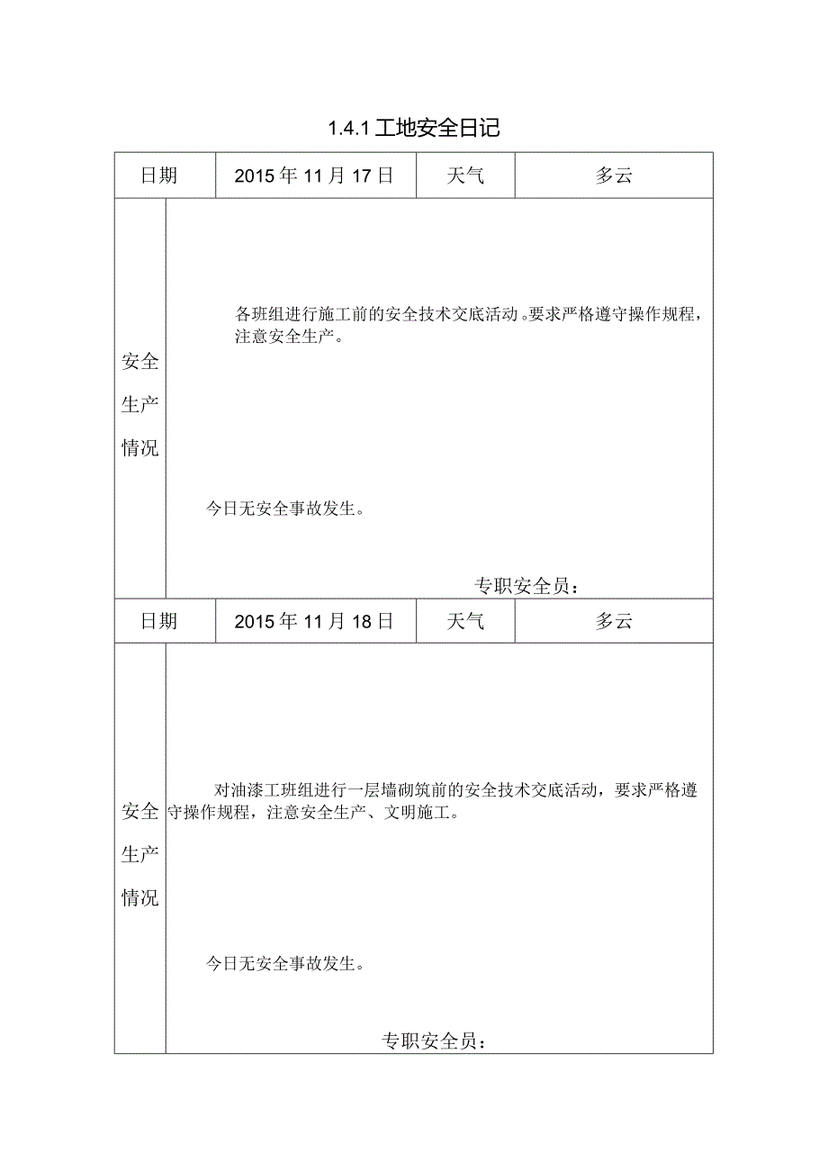 [施工资料]工地安全日记(44).docx_第1页