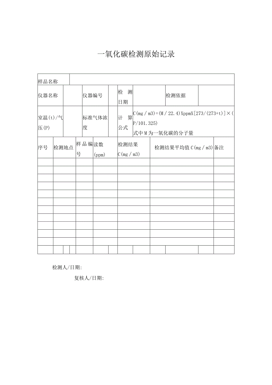 一氧化碳分析原始记录.docx_第1页