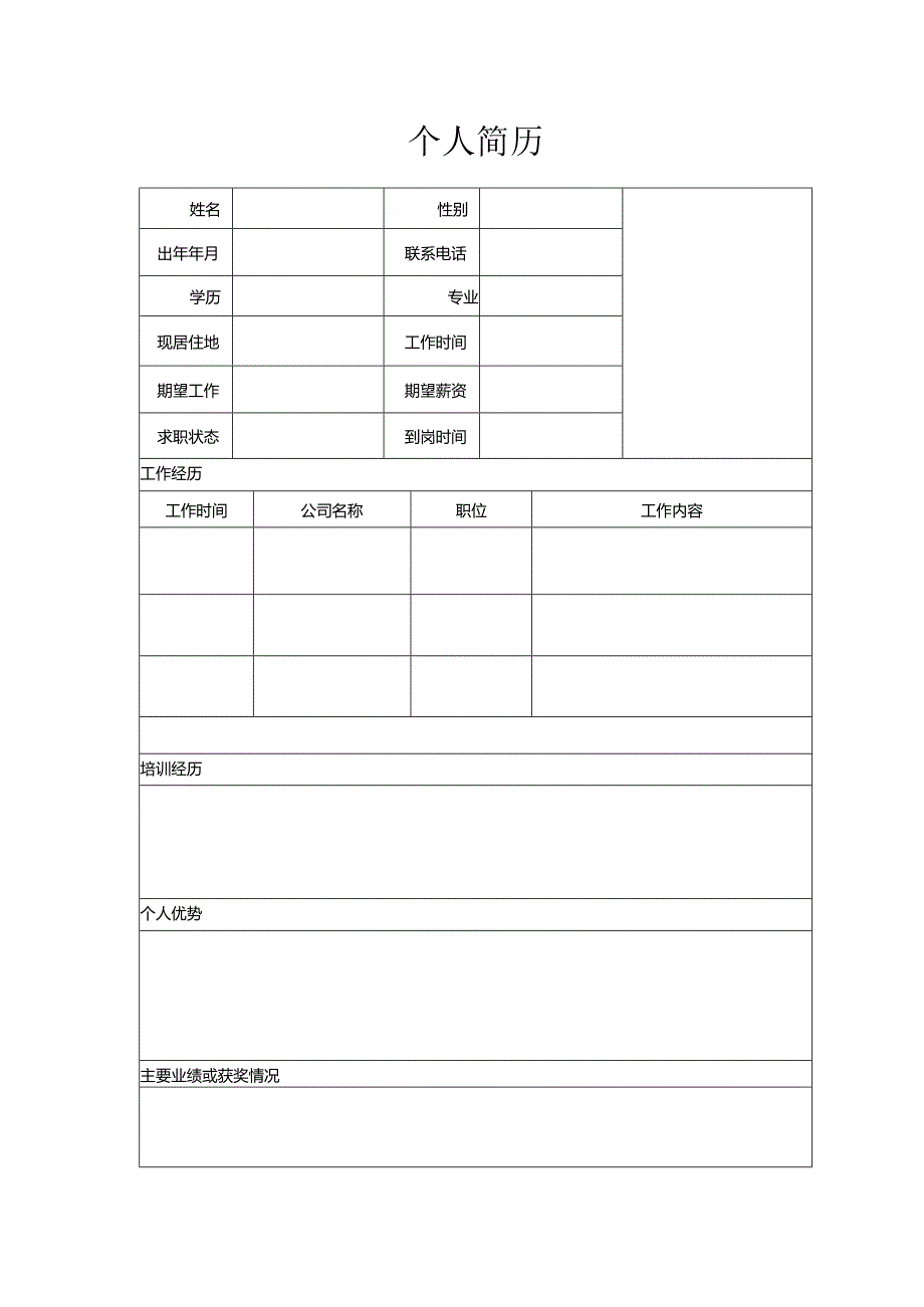 个人简历空白表格.docx_第1页